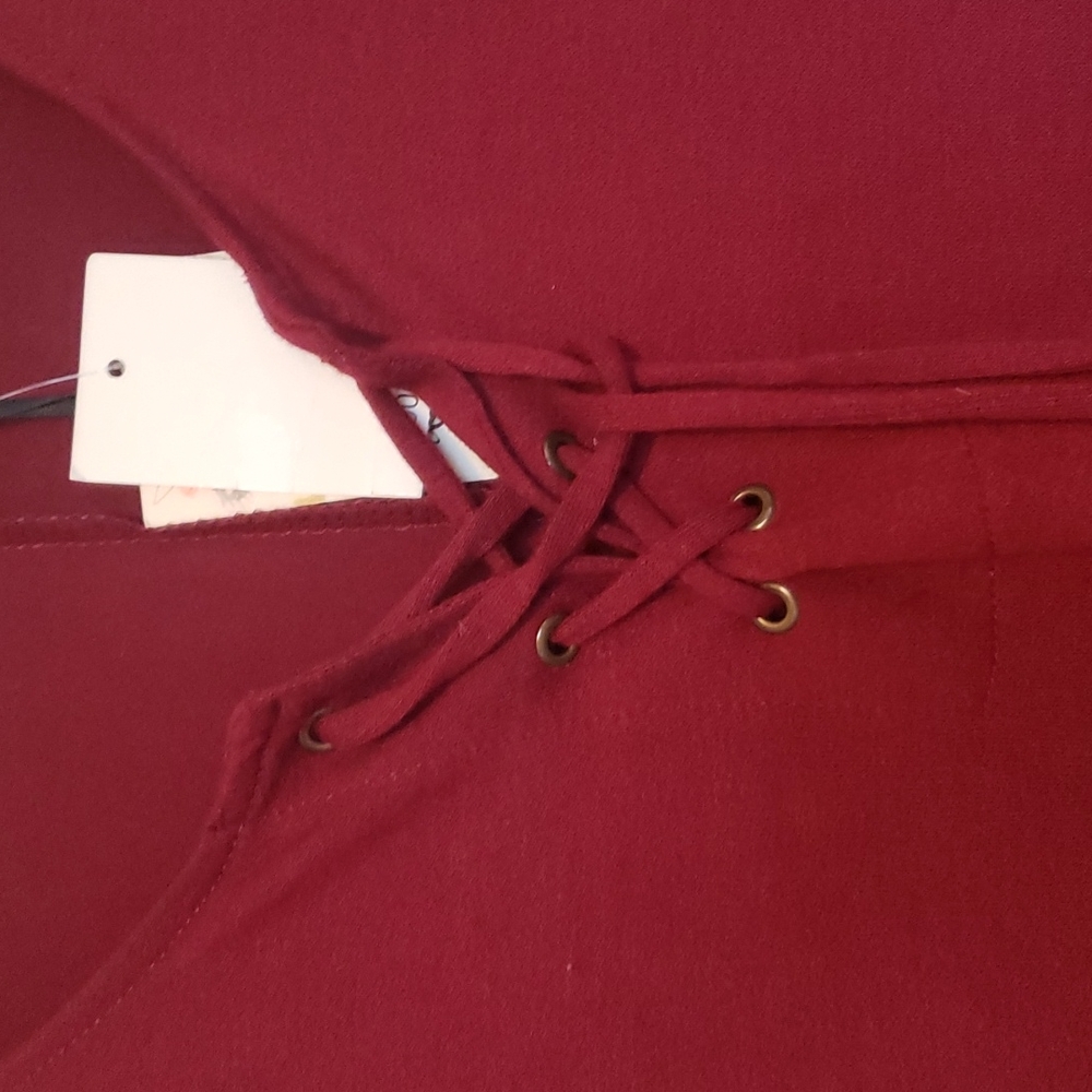 About a Girl Lace-up Front Burgundy Dress Size Small - Picture 2 of 4